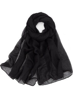 Women's Black Stylish Cover Hijab Cotton Voile Wrap for Spring Fall Scarf Shawl